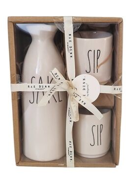 Rae Dunn Sake Carafe & Sip Cups Set